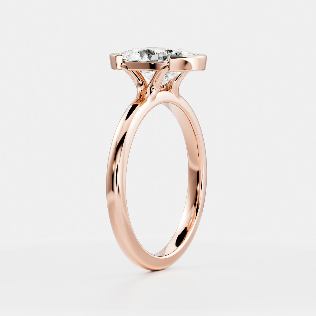 Solitaire Cathedral Half Bezel- 2.1 CT Oval Moissanite Engagement RingSolitaire Cathedral Half Bezel- 2.1 CT Oval Moissanite Engagement Ring - Front view
