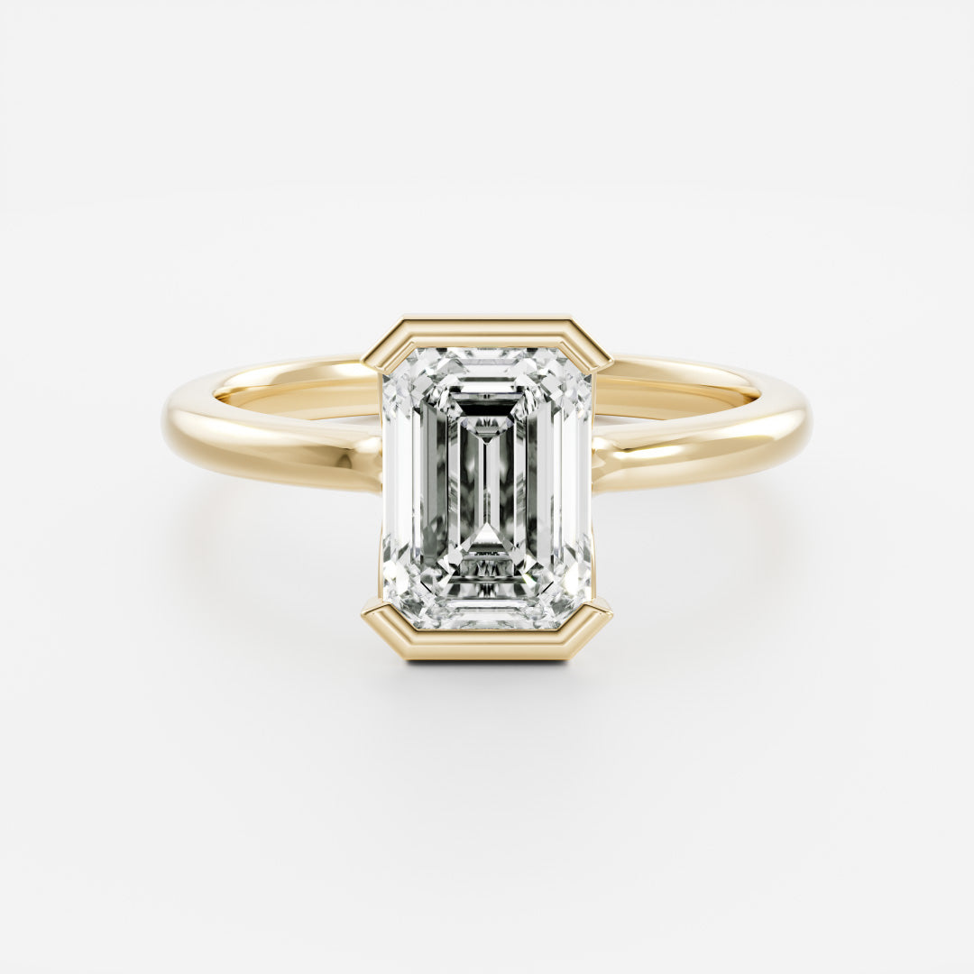 Solitaire Cathedral Half Bezel- 3.1 CT Emerald Moissanite Engagement RingSolitaire Cathedral Half Bezel- 3.1 CT Emerald Moissanite Engagement Ring - Front view