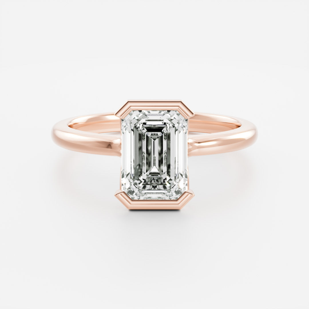 Solitaire Cathedral Half Bezel- 3.1 CT Emerald Moissanite Engagement RingSolitaire Cathedral Half Bezel- 3.1 CT Emerald Moissanite Engagement Ring - Front view