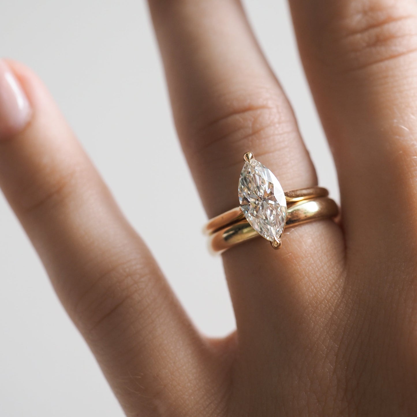 Solitaire Cathedral-Marquise Lab Grown Diamond Engagement Ring - Front view