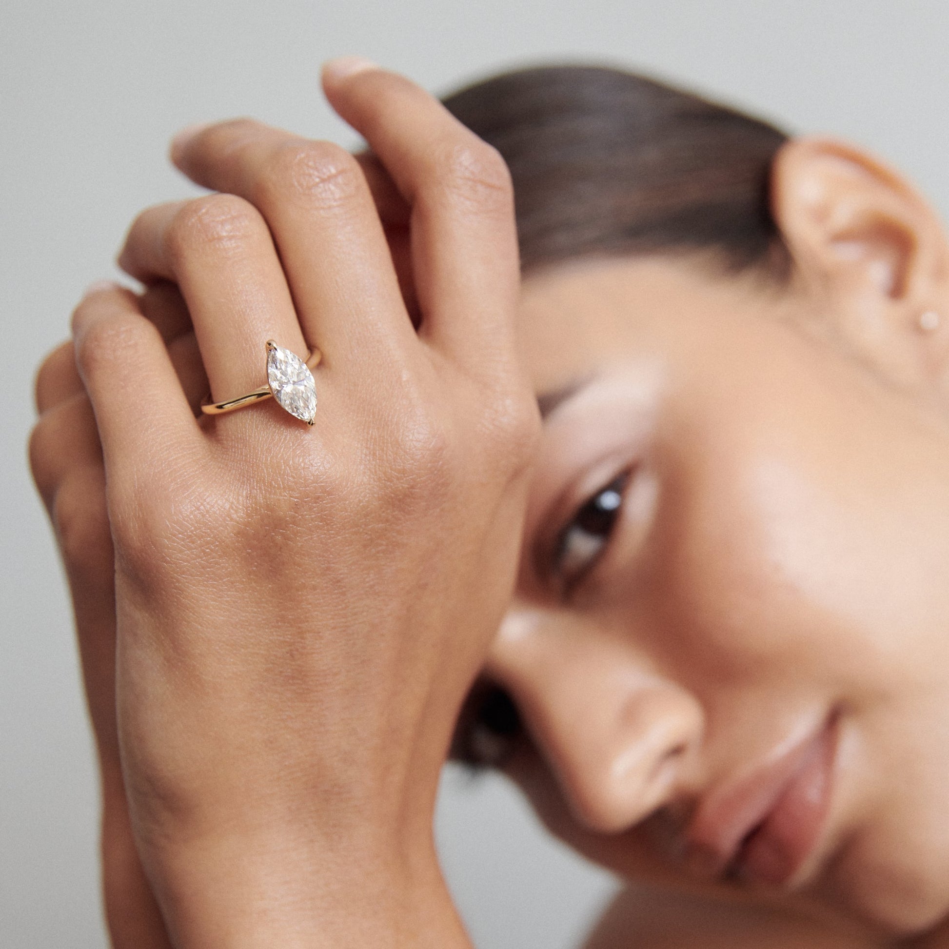 Solitaire Cathedral-Marquise Lab Grown Diamond Engagement Ring - Side view