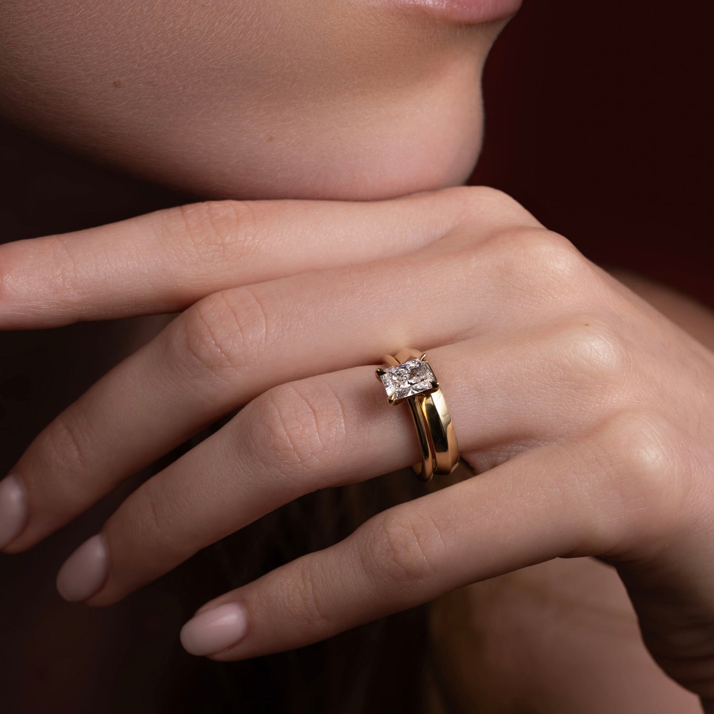 Solitaire & Cathedral-Radiant Lab Grown Diamond Engagement Ring - Side view
