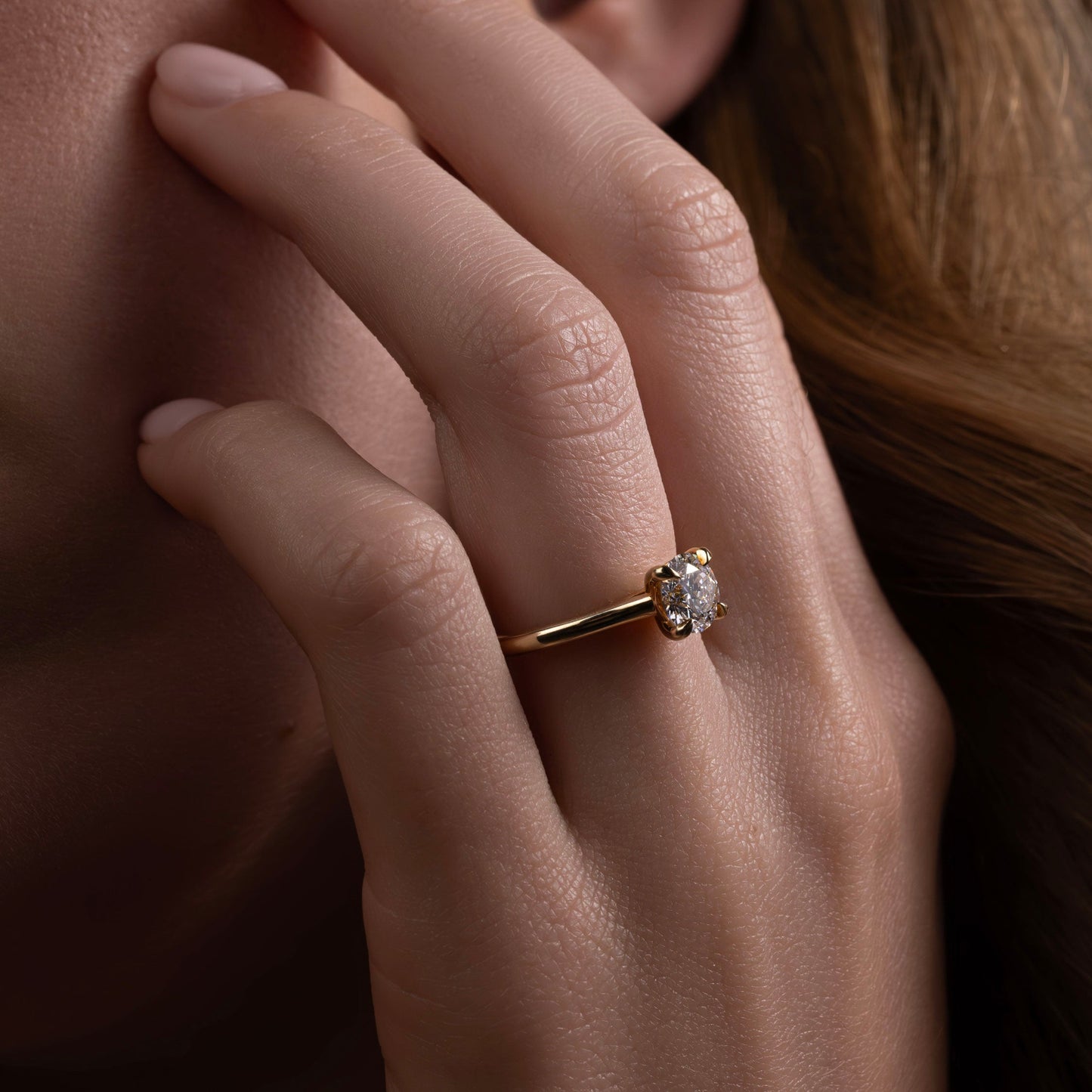Solitaire Cathedral-Round Lab Grown Diamond Engagement Ring - On model