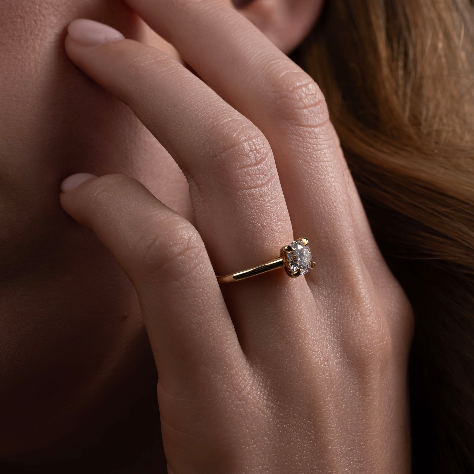 Solitaire Cathedral-Round Lab Grown Diamond Engagement Ring - On model
