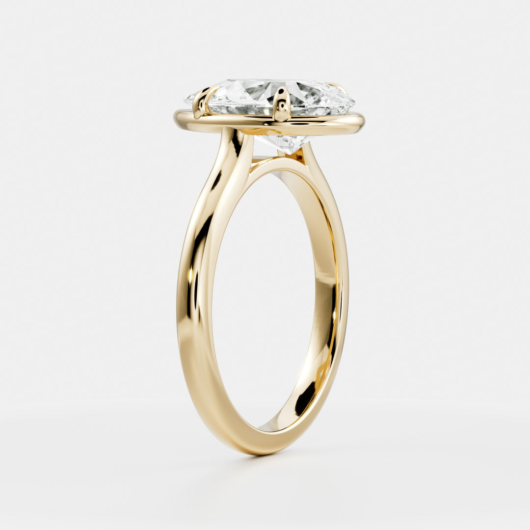 Solitaire Cathedral Unique Bezel- 1.9 CT Pear Moissanite Engagement RingSolitaire Cathedral Unique Bezel- 1.9 CT Pear Moissanite Engagement Ring - Front view