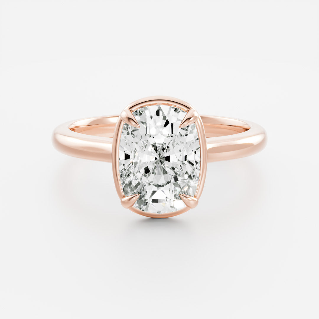Solitaire Cathedral Unique Bezel- 2.0 CT Elongated Cushion Moissanite Engagement RingSolitaire Cathedral Unique Bezel- 2.0 CT Elongated Cushion Moissanite Engagement Ring - Back view