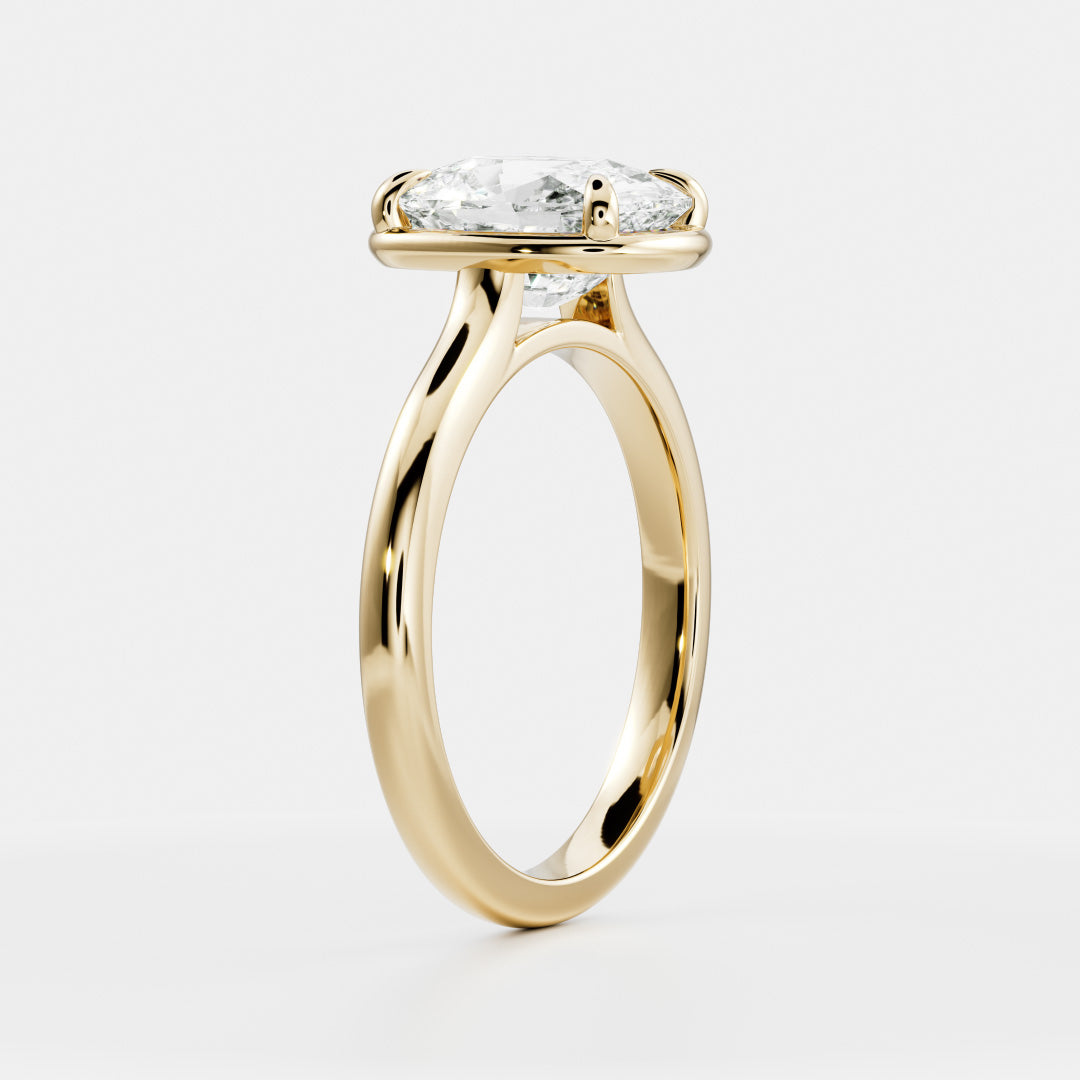 Solitaire Cathedral Unique Bezel- 2.0 CT Elongated Cushion Moissanite Engagement RingSolitaire Cathedral Unique Bezel- 2.0 CT Elongated Cushion Moissanite Engagement Ring - Front view