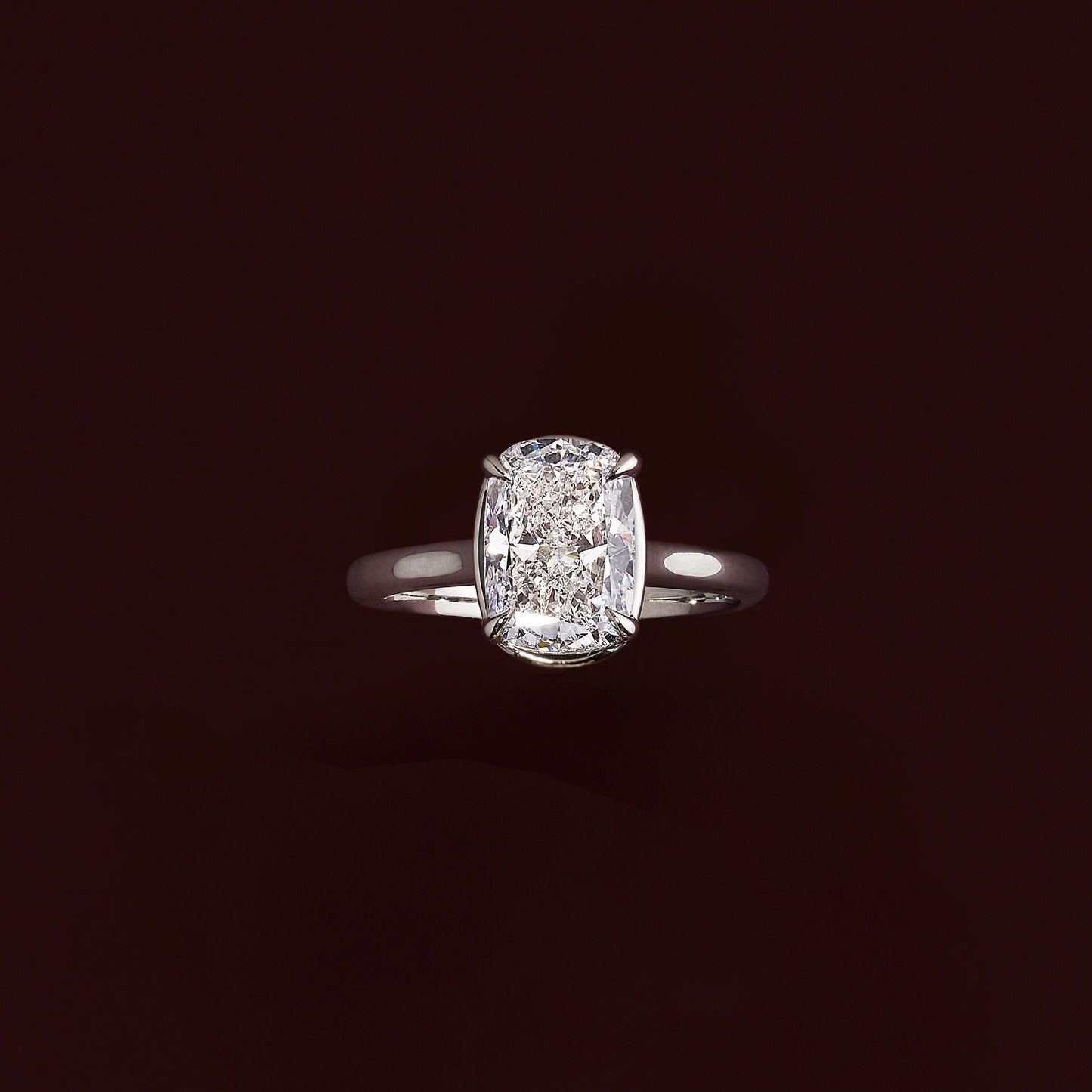 Solitaire Cathedral Unique Bezel- 2.0 CT Elongated Cushion Moissanite Engagement RingSolitaire Cathedral Unique Bezel- 2.0 CT Elongated Cushion Moissanite Engagement Ring - Side view