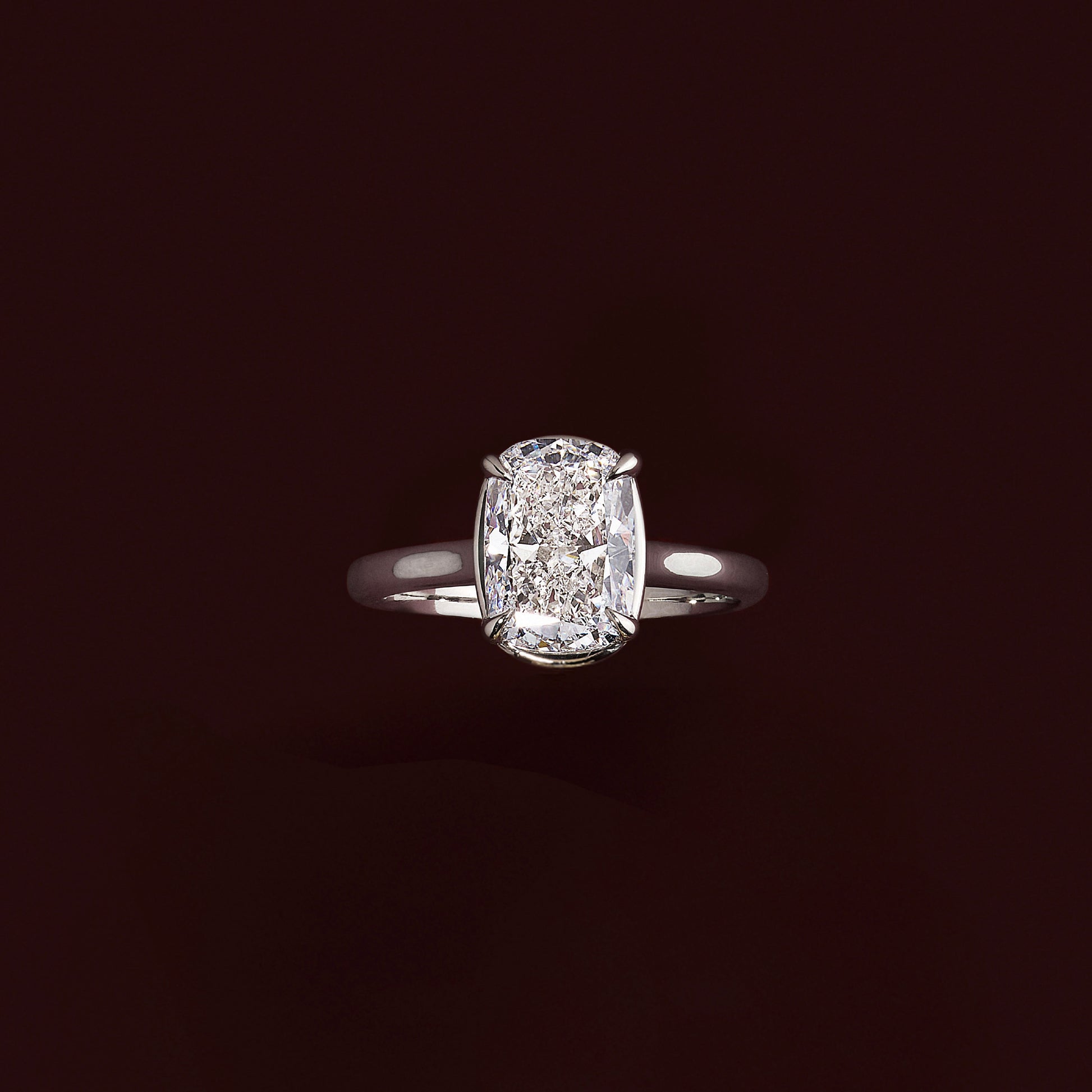 Solitaire Cathedral Unique Bezel- 2.0 CT Elongated Cushion Moissanite Engagement RingSolitaire Cathedral Unique Bezel- 2.0 CT Elongated Cushion Moissanite Engagement Ring - Side view