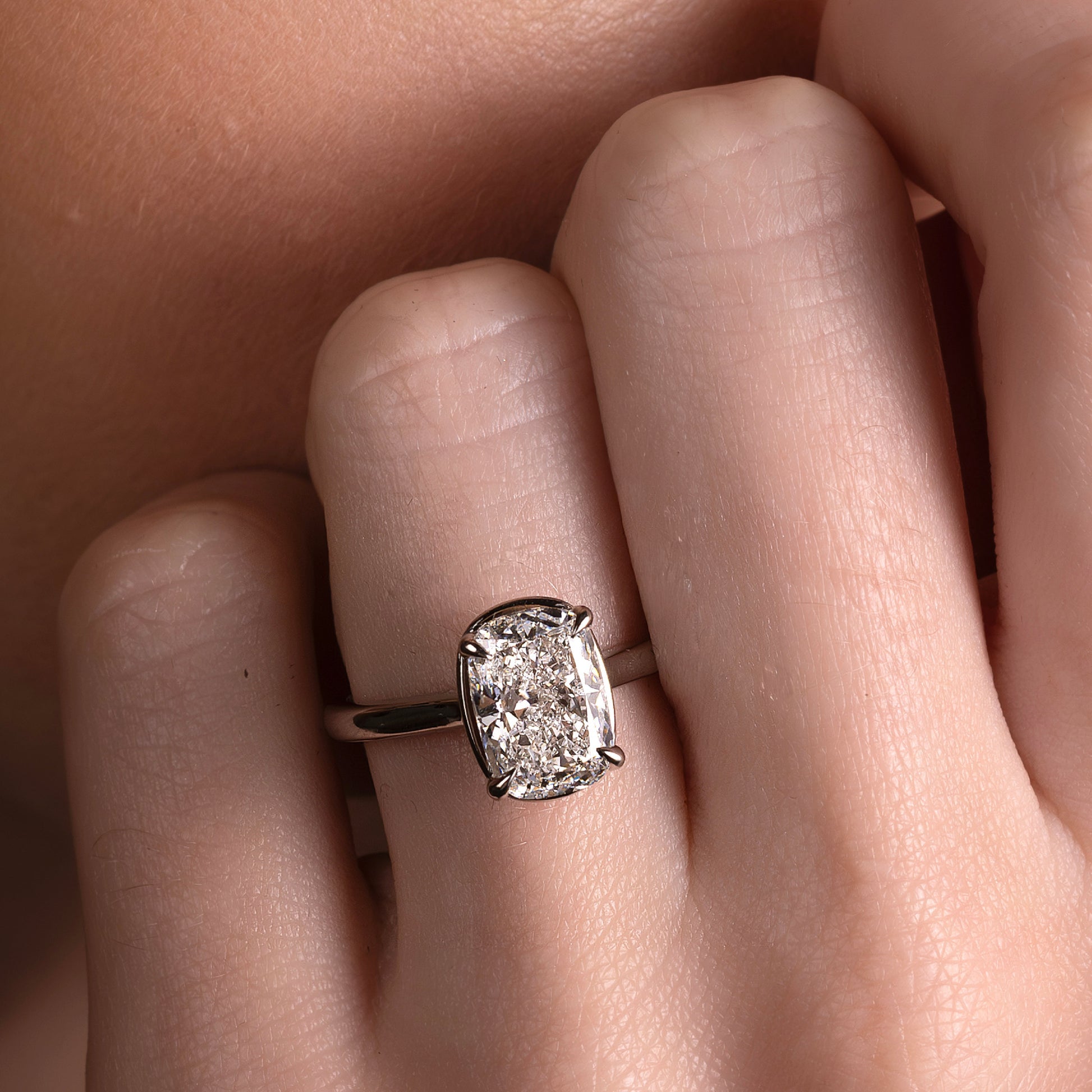 Solitaire Cathedral Unique Bezel- 2.0 CT Elongated Cushion Moissanite Engagement RingSolitaire Cathedral Unique Bezel- 2.0 CT Elongated Cushion Moissanite Engagement Ring - Back view