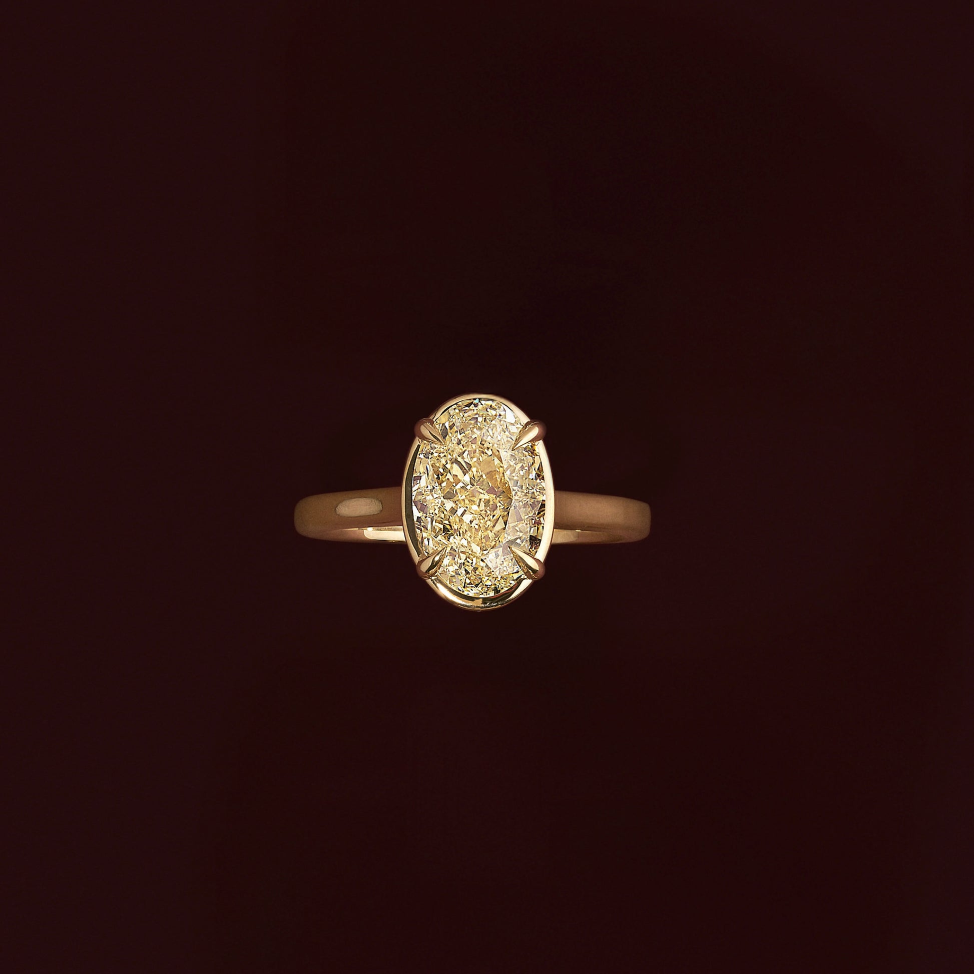 Solitaire Cathedral Unique Bezel- 2.1 CT Oval Moissanite Engagement RingSolitaire Cathedral Unique Bezel- 2.1 CT Oval Moissanite Engagement Ring - Back view