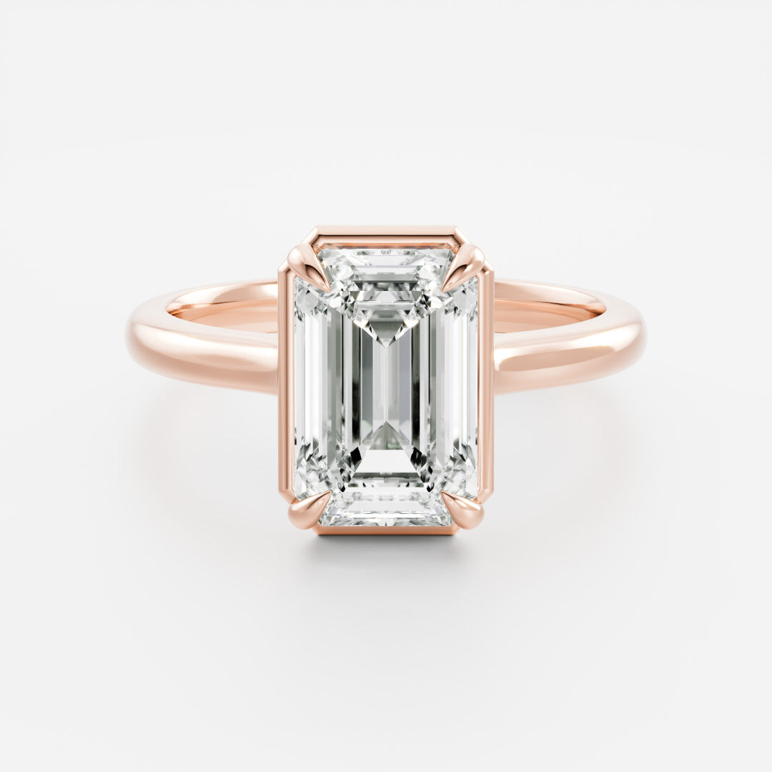 Solitaire Cathedral Unique Bezel- 3.3 CT Emerald Moissanite Engagement RingSolitaire Cathedral Unique Bezel- 3.3 CT Emerald Moissanite Engagement Ring - Back view