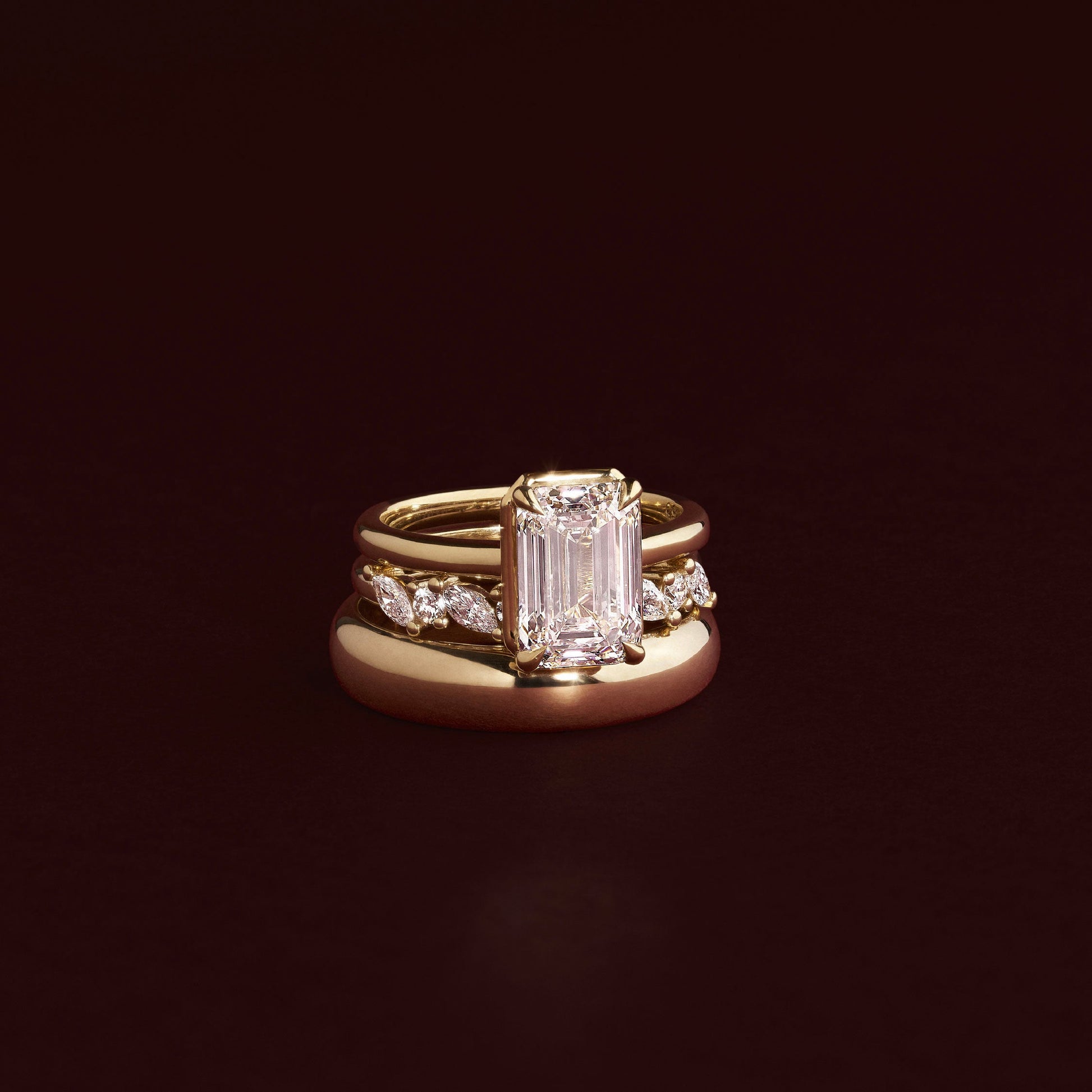 Solitaire Cathedral Unique Bezel- 3.3 CT Emerald Moissanite Engagement RingSolitaire Cathedral Unique Bezel- 3.3 CT Emerald Moissanite Engagement Ring - Back view