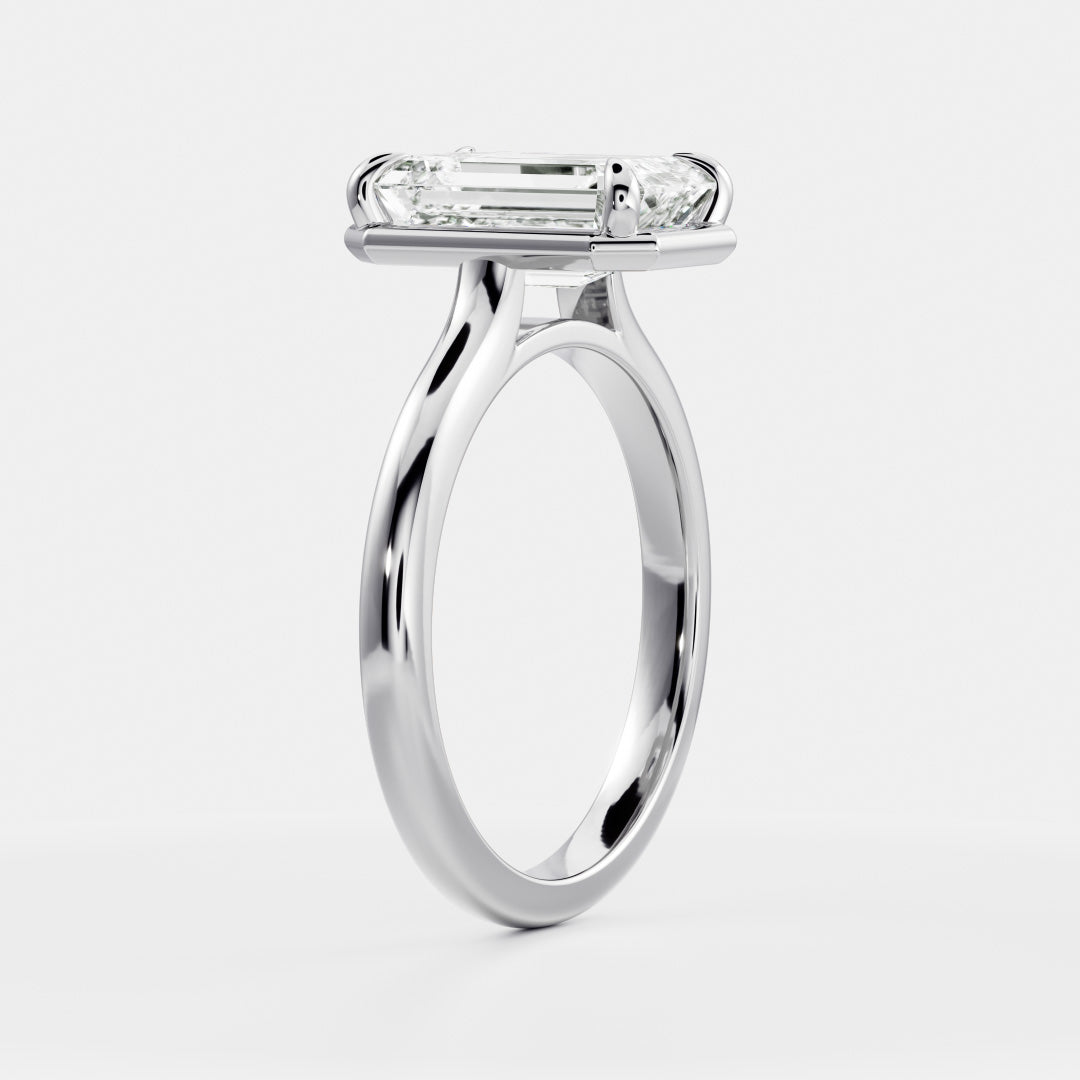 Solitaire Cathedral Unique Bezel- 3.3 CT Emerald Moissanite Engagement RingSolitaire Cathedral Unique Bezel- 3.3 CT Emerald Moissanite Engagement Ring - Lifestyle