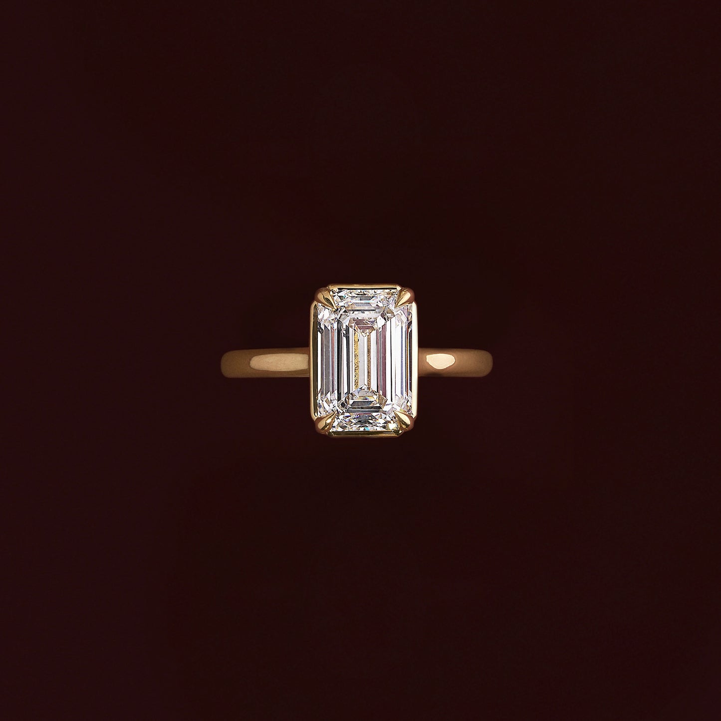 Solitaire Cathedral Unique Bezel-Emerald Lab Grown Diamond Engagement Ring - Side view