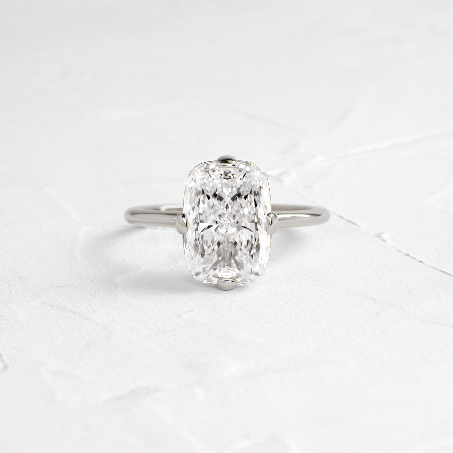 Solitaire Compass Prong-Elongated Cushion Lab Grown Diamond Engagement Ring - Detail view