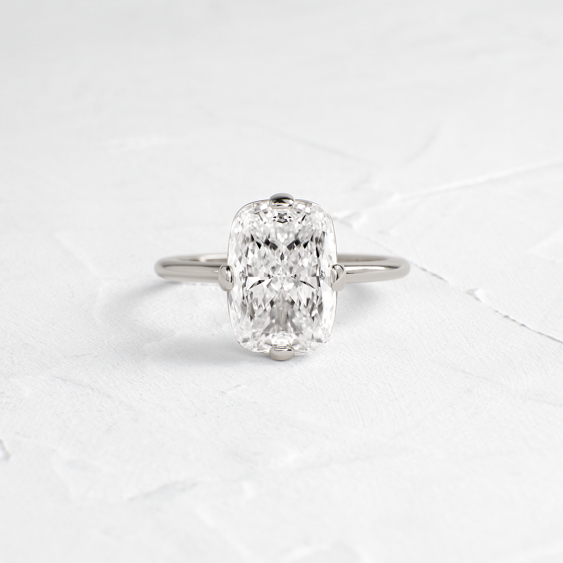 Solitaire Compass Prong-Elongated Cushion Lab Grown Diamond Engagement Ring - Detail view