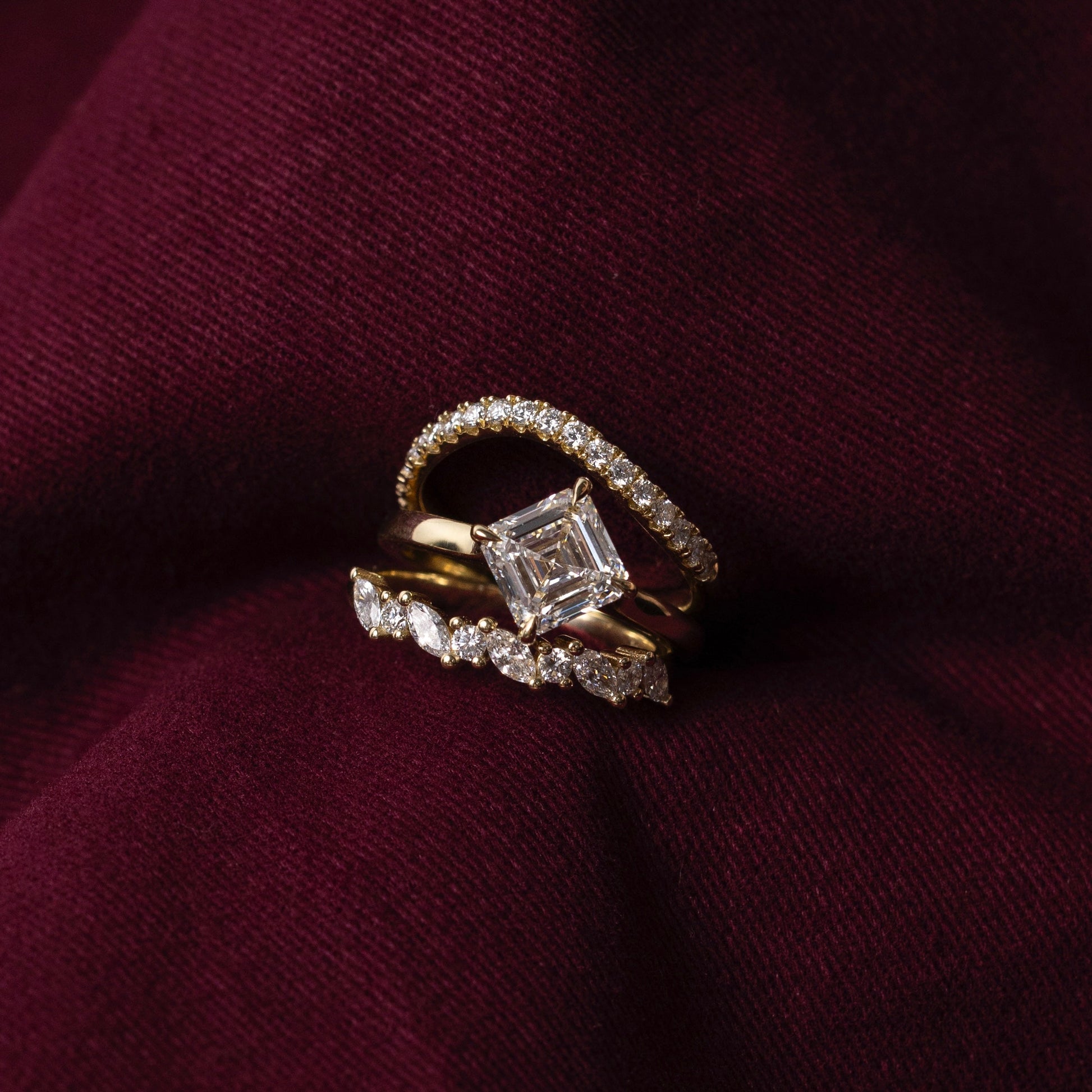 Solitaire Compass Style- 1.15 CT Asscher Moissanite Engagement RingSolitaire Compass Style- 1.15 CT Asscher Moissanite Engagement Ring - Side view