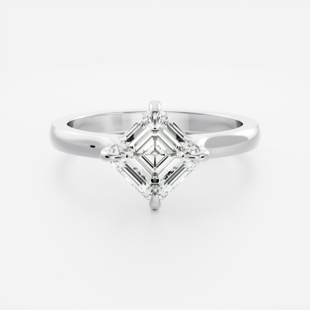 Solitaire Compass Style- 1.15 CT Asscher Moissanite Engagement RingSolitaire Compass Style- 1.15 CT Asscher Moissanite Engagement Ring - On model