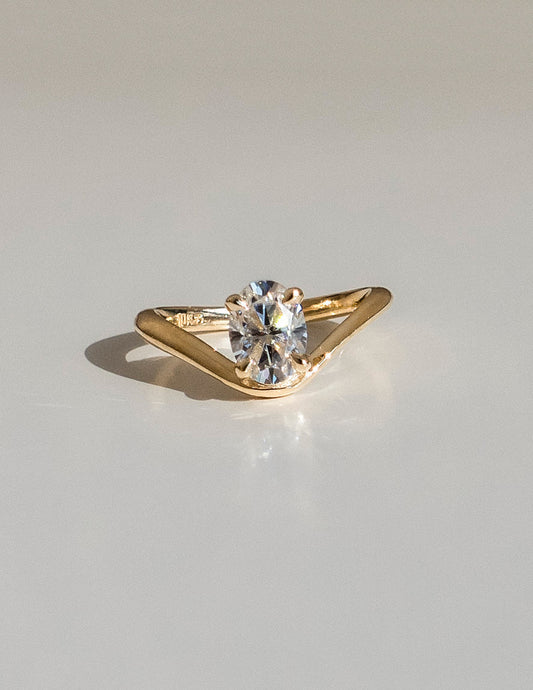 Solitaire Curved Shank-Oval Lab Grown Diamond Engagement Ring - Front view