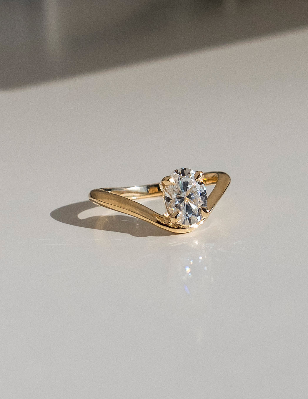 Solitaire Curved Shank-Oval Lab Grown Diamond Engagement Ring - Side view