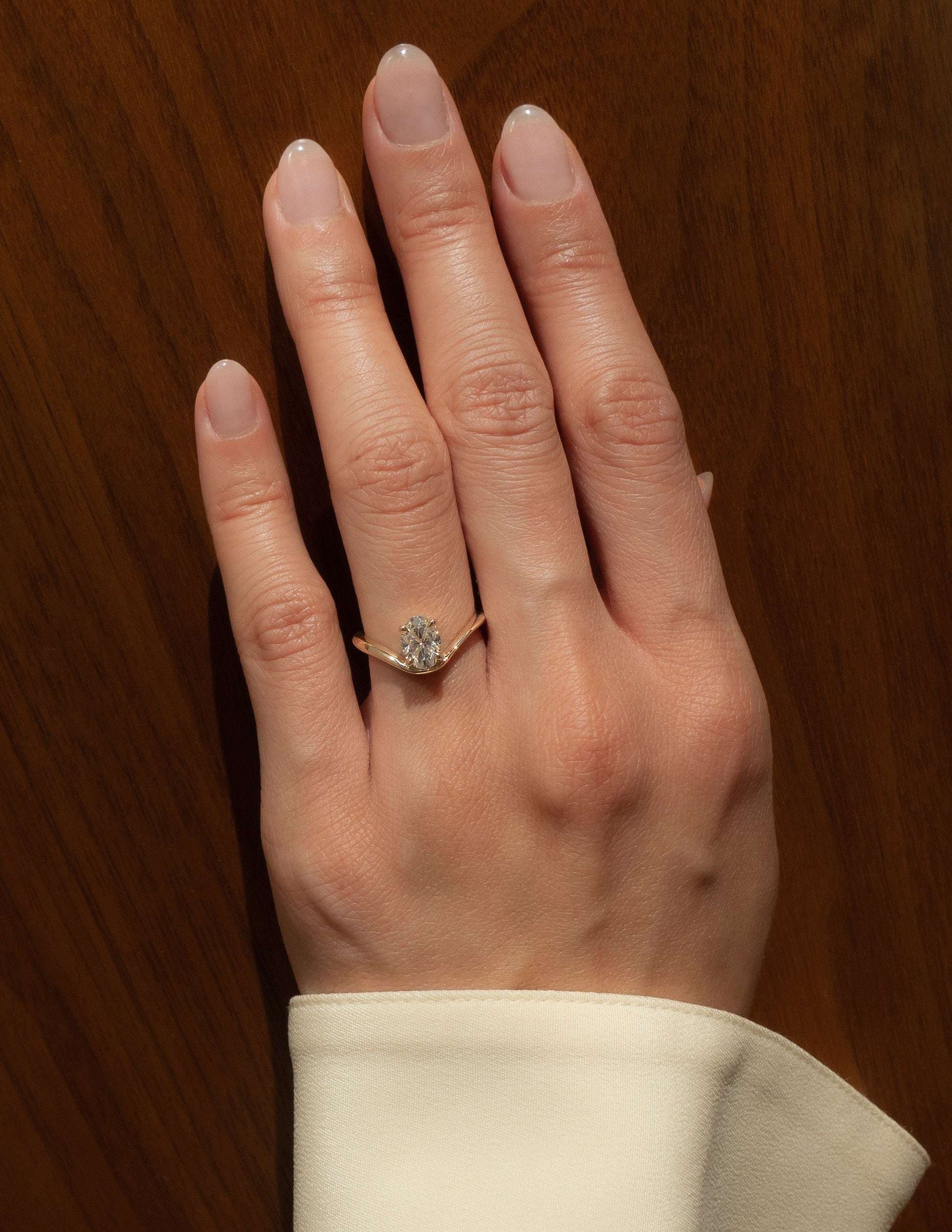 Solitaire Curved Shank-Oval Lab Grown Diamond Engagement Ring - Back view