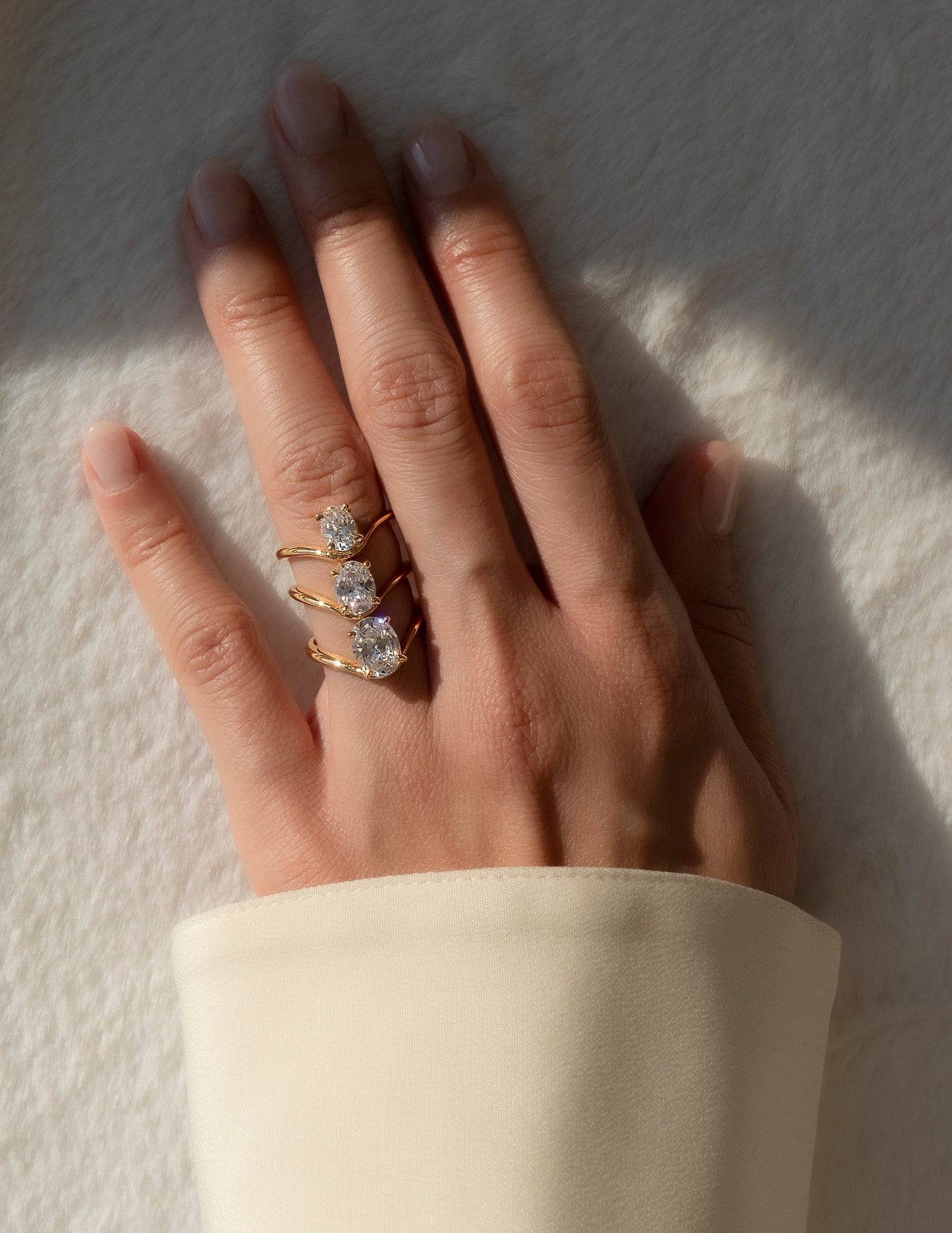 Solitaire Curved Shank-Oval Lab Grown Diamond Engagement Ring - Lifestyle