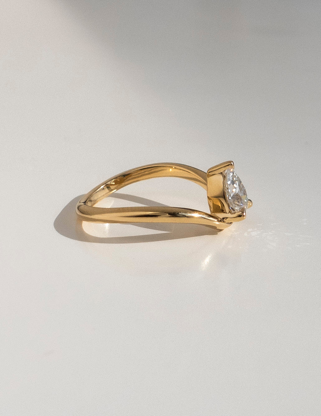 Solitaire Curved Shank-Pear Lab Grown Diamond Engagement Ring - Side view