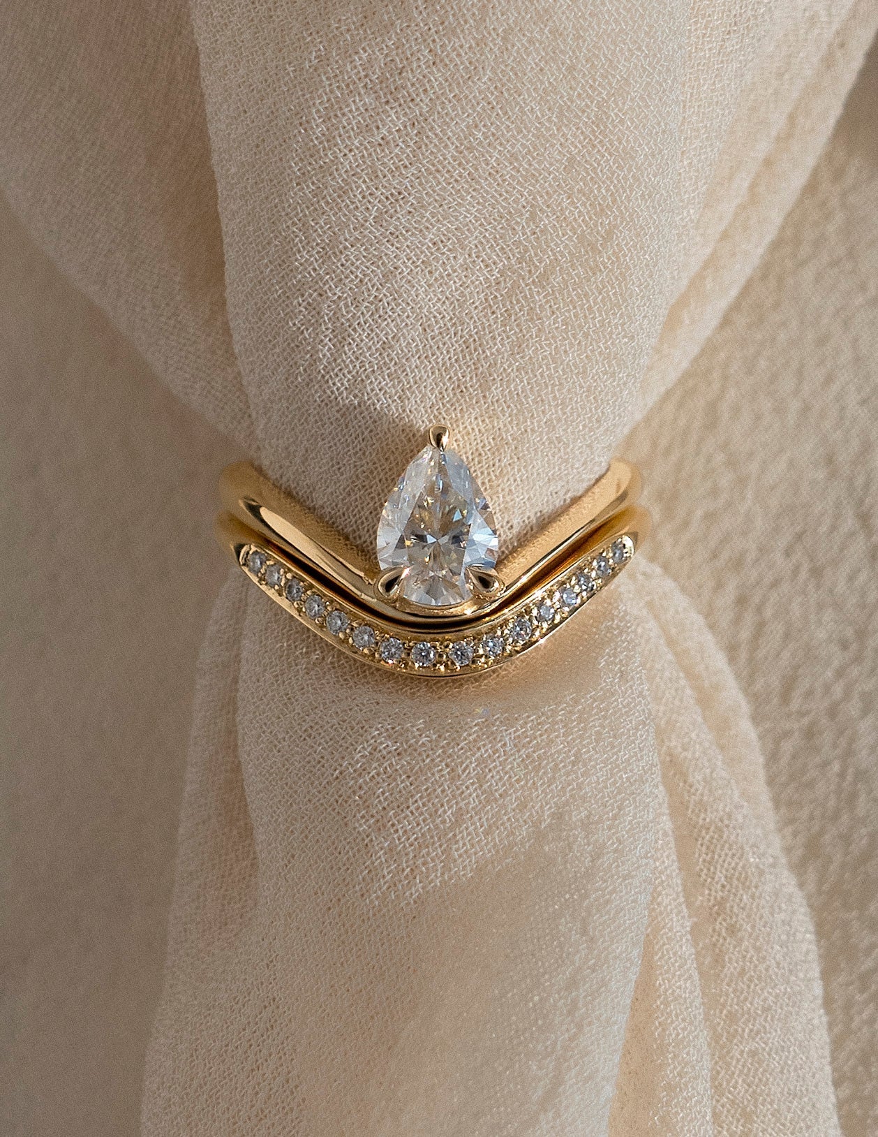 Solitaire Curved Shank-Pear Lab Grown Diamond Engagement Ring - Back view