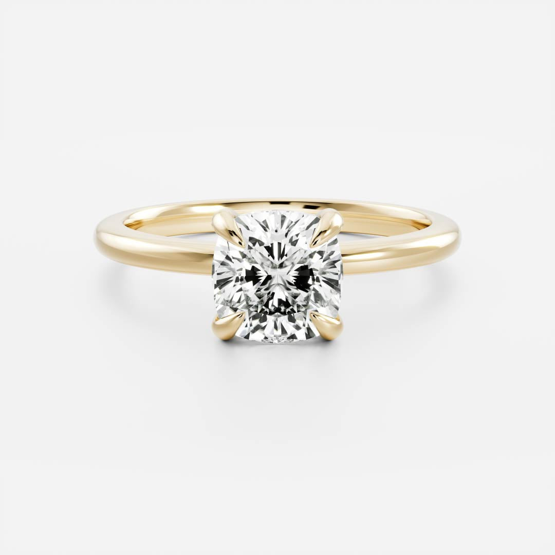 Solitaire-Cushion Lab Grown Diamond Engagement Ring - Front view