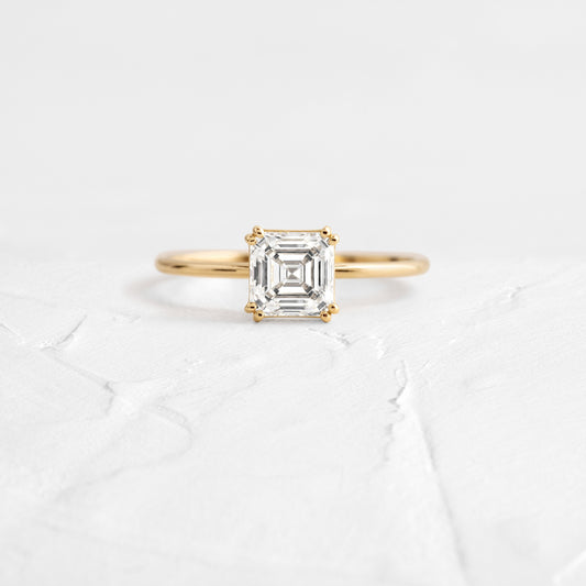 Solitaire Double Prong-Asscher Lab Grown Diamond Engagement Ring - Front view
