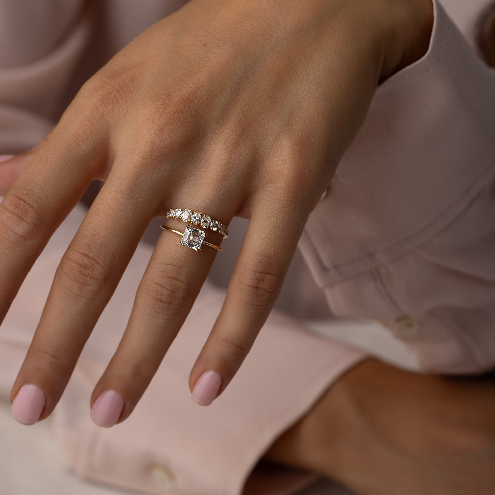 Solitaire Double Prong-Asscher Lab Grown Diamond Engagement Ring - Lifestyle