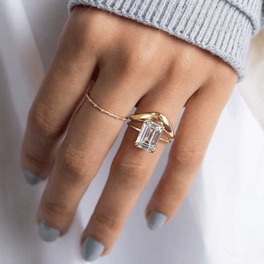 Solitaire Double Prong-Emerald Lab Grown Diamond Engagement Ring - Detail view