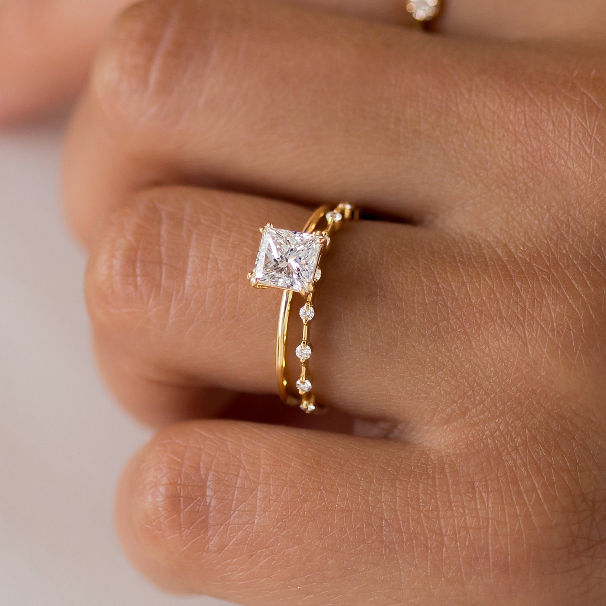 Solitaire Double Prong-Princess Lab Grown Diamond Engagement Ring - Detail view