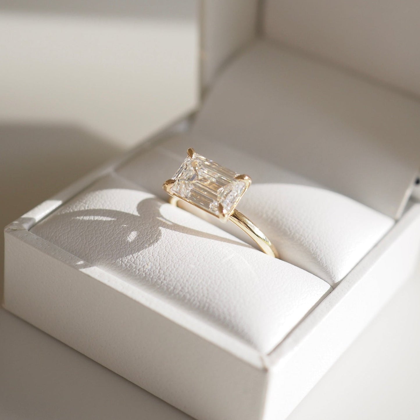 Solitaire East West-Emerald Lab Grown Diamond Engagement Ring - Front view