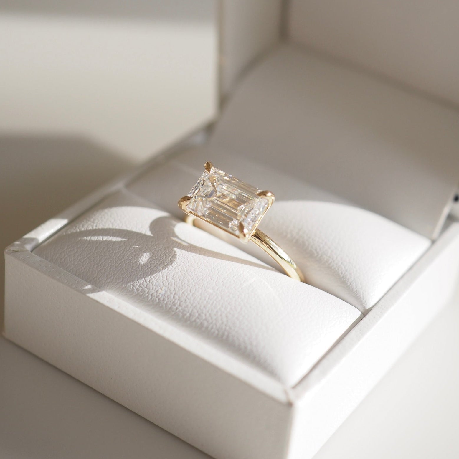 Solitaire East West-Emerald Lab Grown Diamond Engagement Ring - Front view