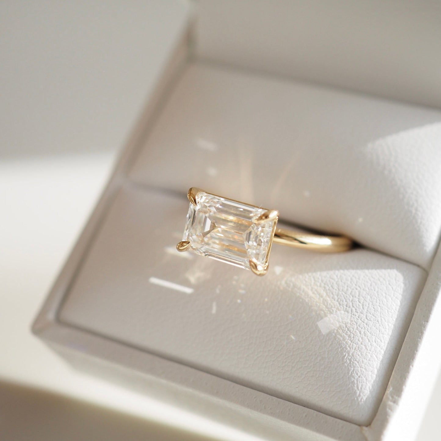 Solitaire East West-Emerald Lab Grown Diamond Engagement Ring - Front view