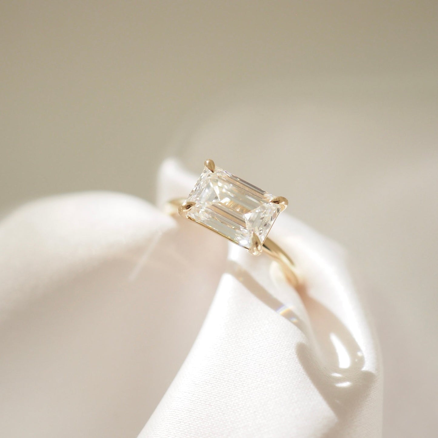 Solitaire East West-Emerald Lab Grown Diamond Engagement Ring - Back view