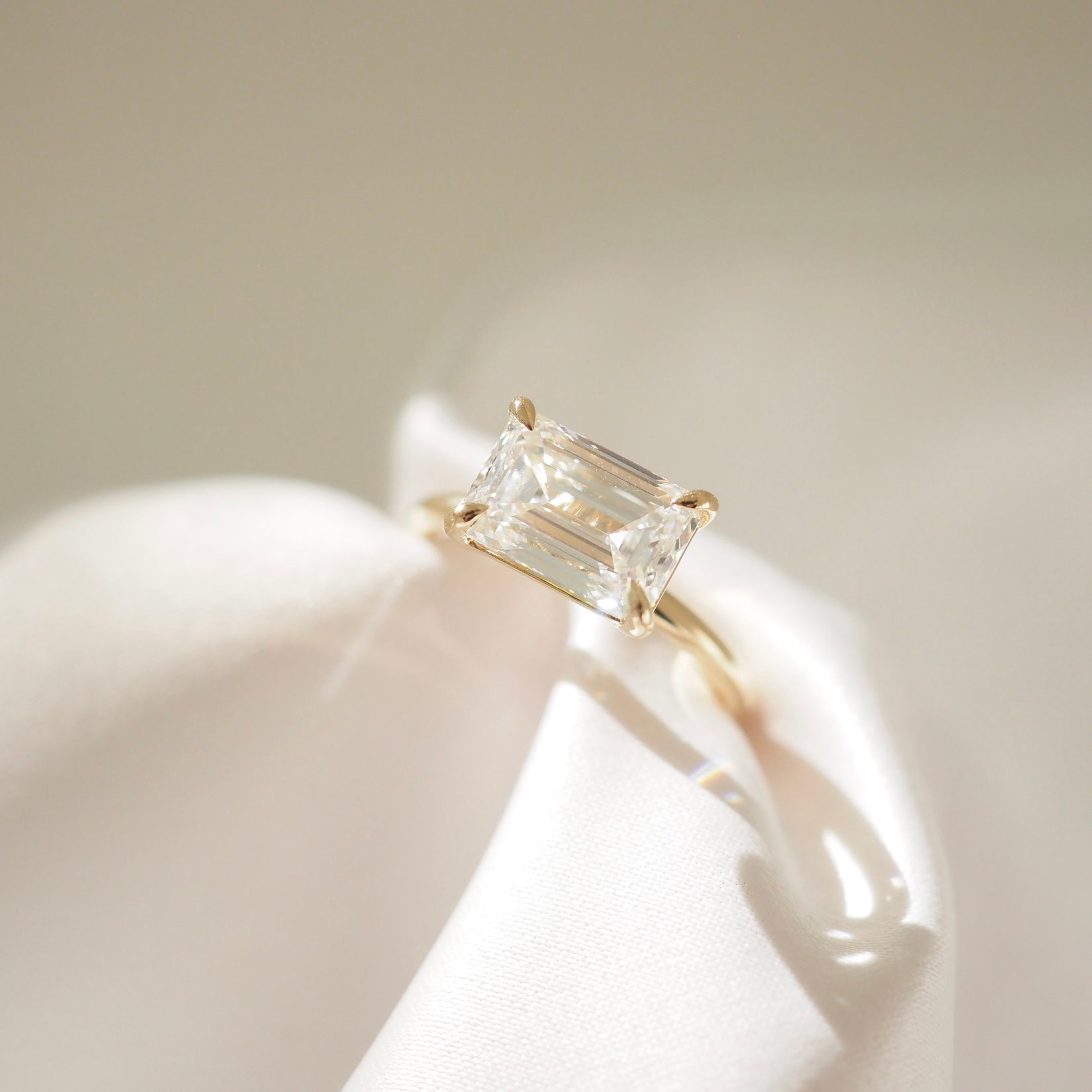 Solitaire East West-Emerald Lab Grown Diamond Engagement Ring - Back view