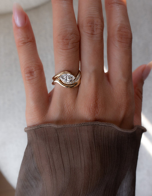 Solitaire East West Rapture Pave Band & Plain Band- 1 CT Marquise Lab Grown Diamond Bridal SetSolitaire East West Rapture Pave Band & Plain Band- 1 CT Marquise Lab Grown Diamond Bridal Set - Front view