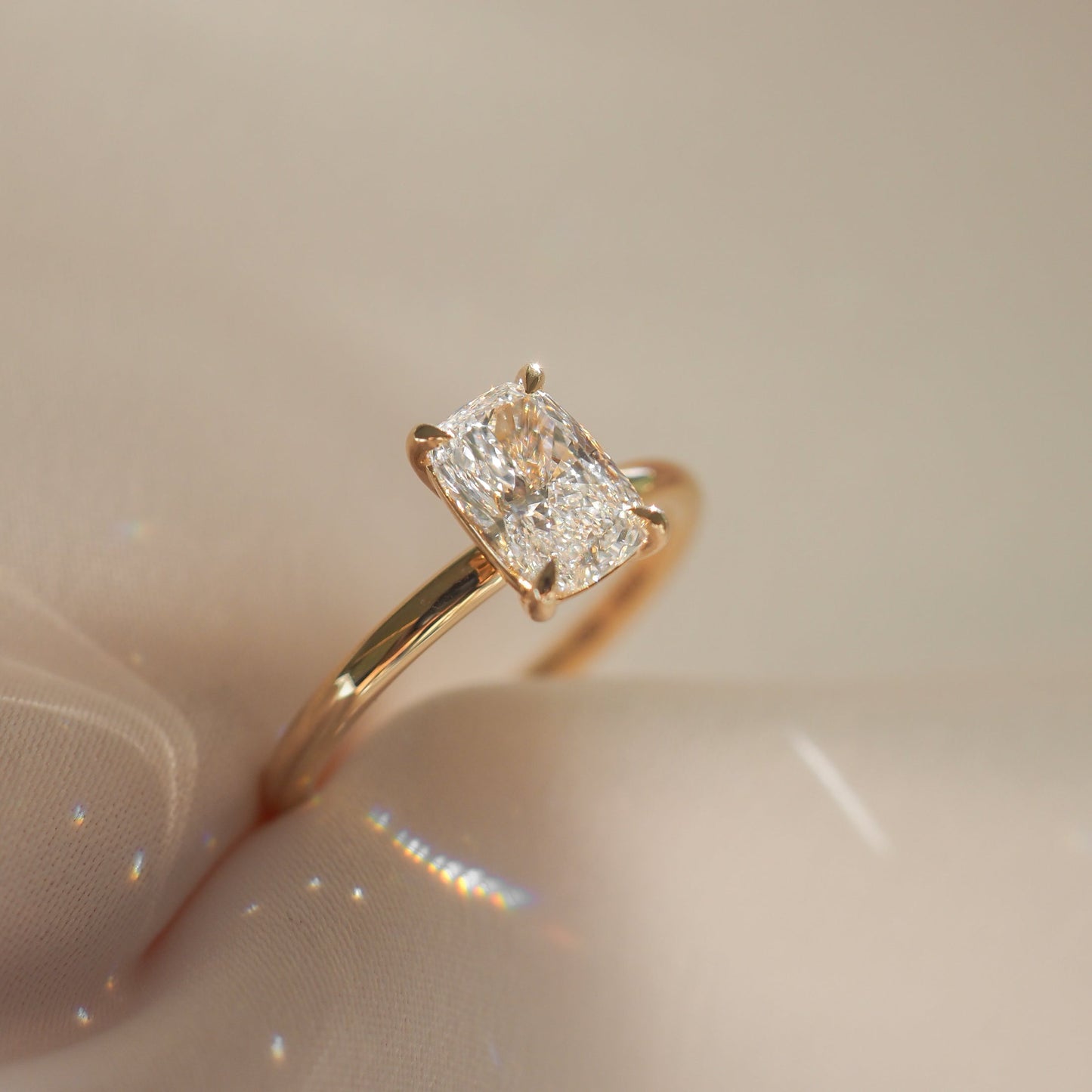 Solitaire-Elongated Cushion Lab Grown Diamond Engagement Ring - Front view