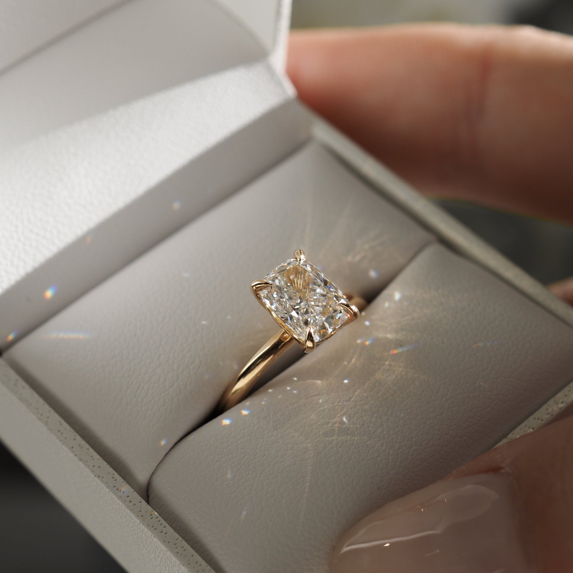 Solitaire-Elongated Cushion Lab Grown Diamond Engagement Ring - Front view