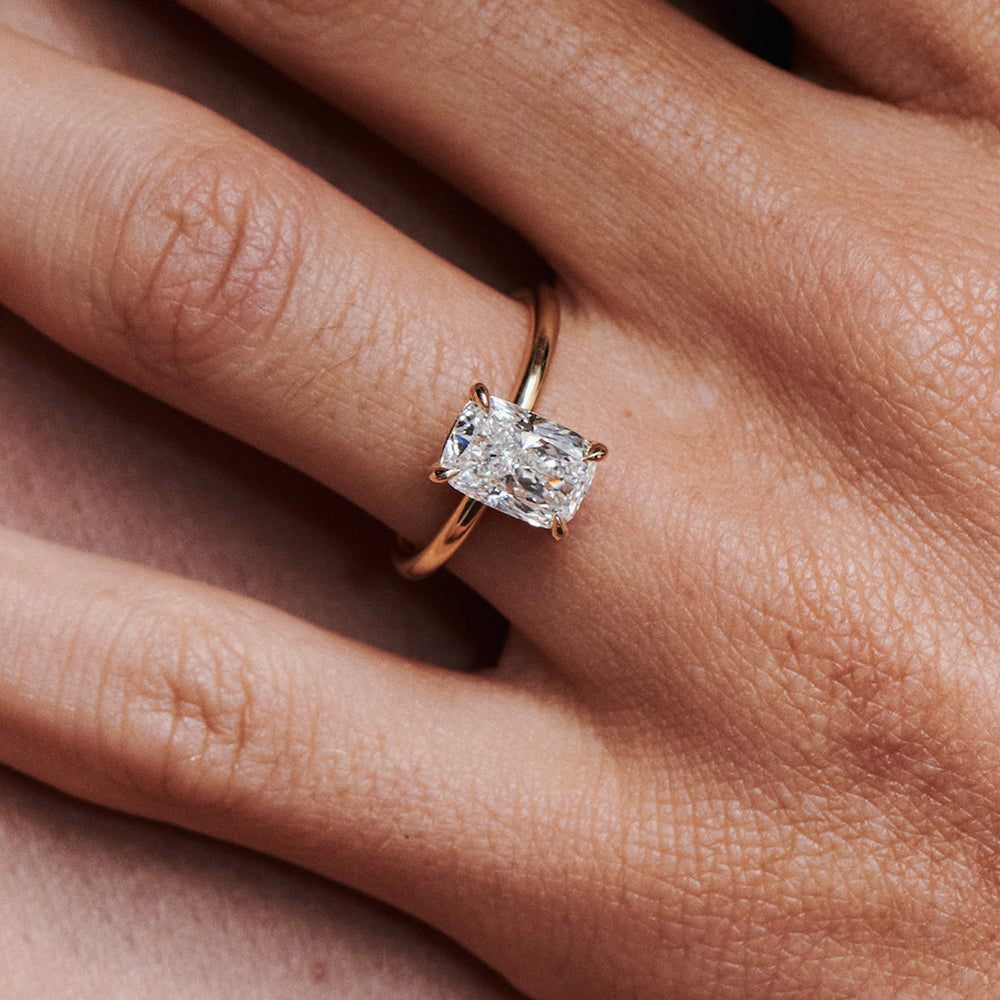 Solitaire-Elongated Cushion Lab Grown Diamond Engagement Ring - Side view