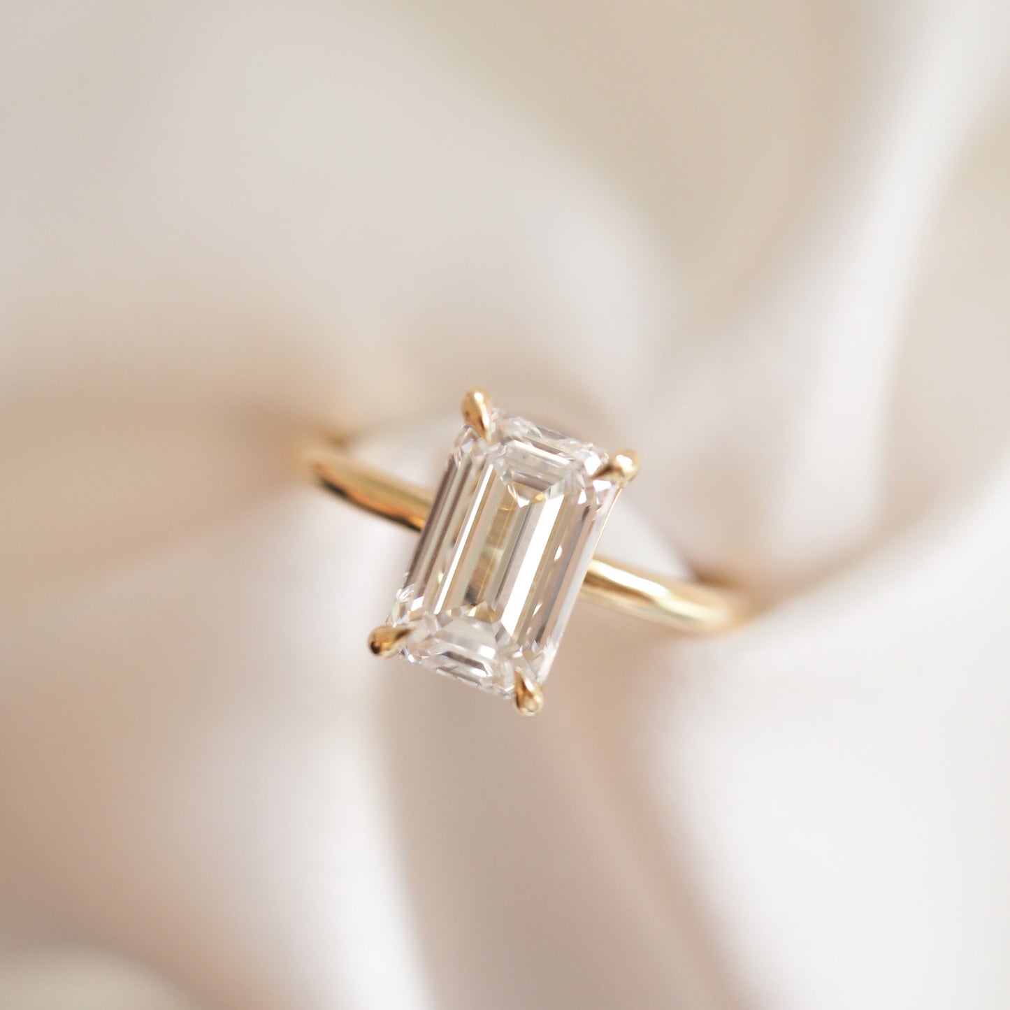 Solitaire-Emerald Lab Grown Diamond Engagement Ring - Front view