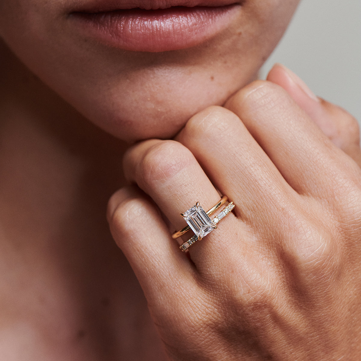 Solitaire-Emerald Lab Grown Diamond Engagement Ring - Front view
