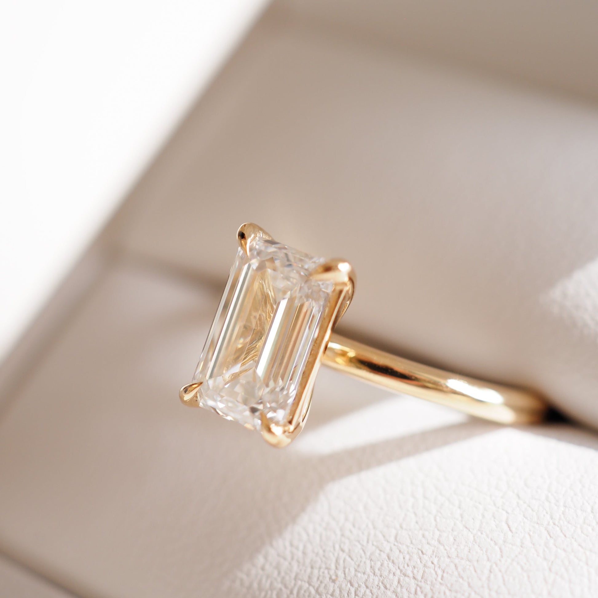 Solitaire-Emerald Lab Grown Diamond Engagement Ring - Side view