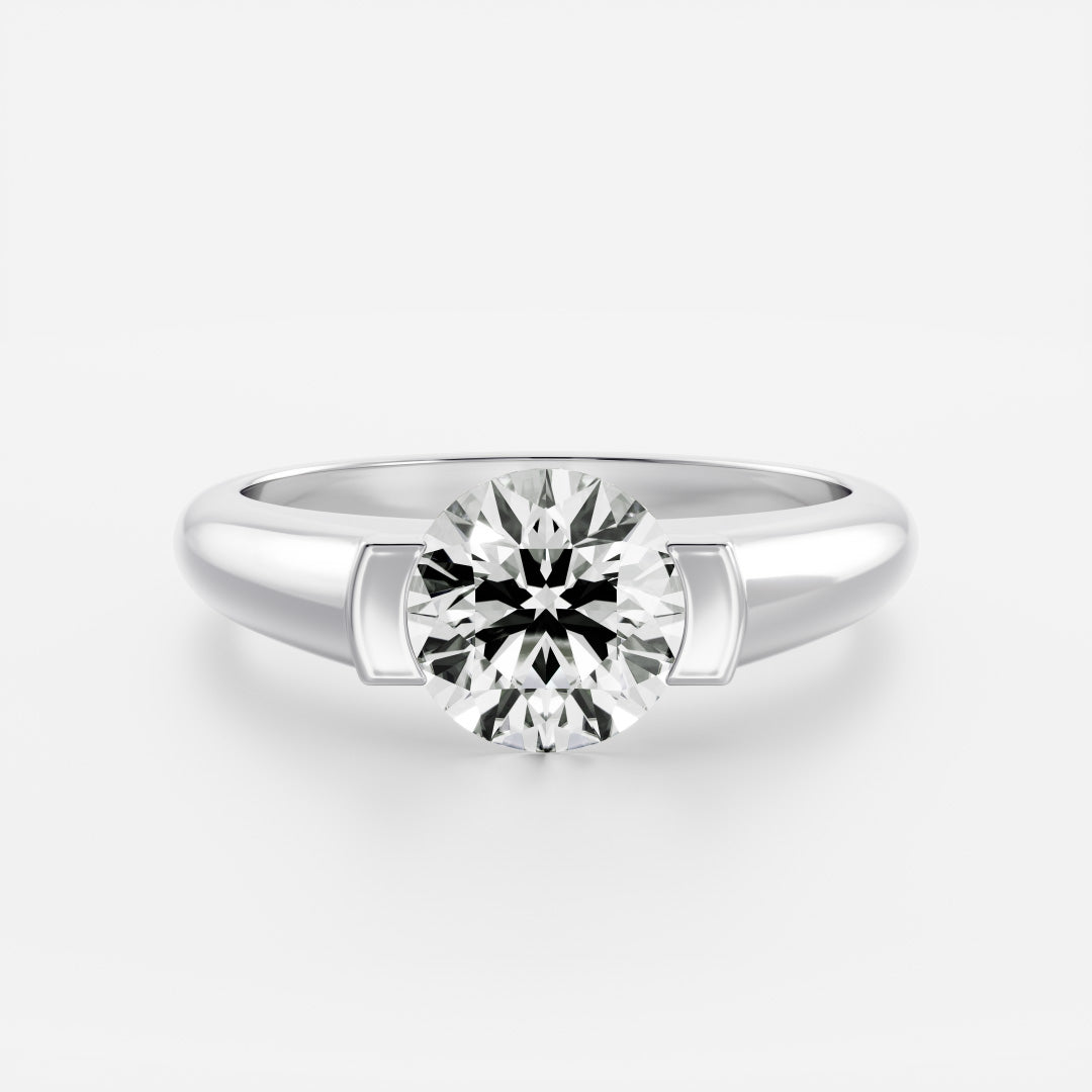 Solitaire Half Bezel- 1.8 CT Round Moissanite Engagement RingSolitaire Half Bezel- 1.8 CT Round Moissanite Engagement Ring - Side view