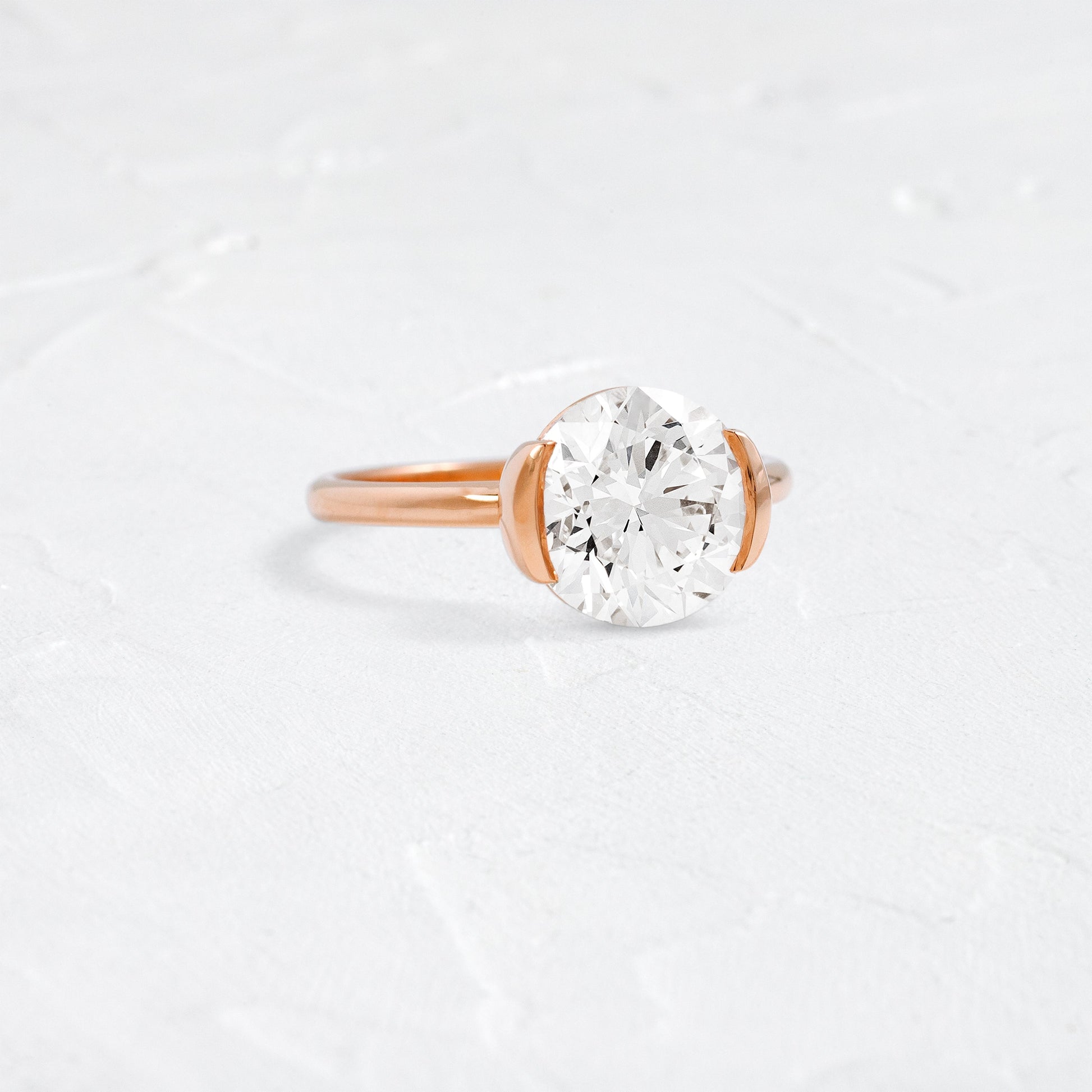 Solitaire Half Bezel-Round Lab Grown Diamond Engagement Ring - Back view