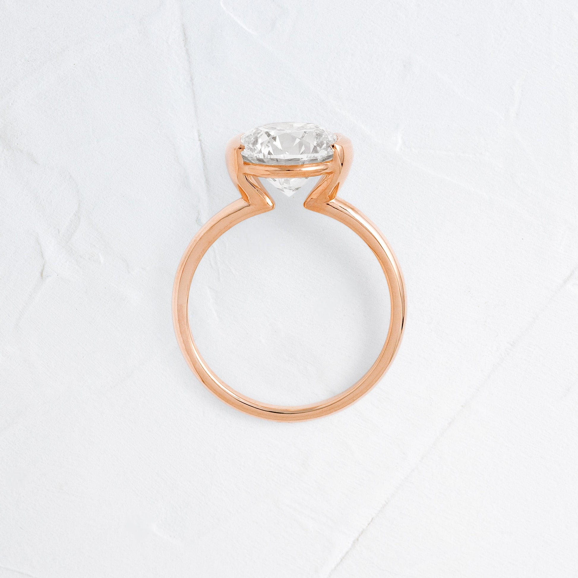 Solitaire Half Bezel-Round Lab Grown Diamond Engagement Ring - On model