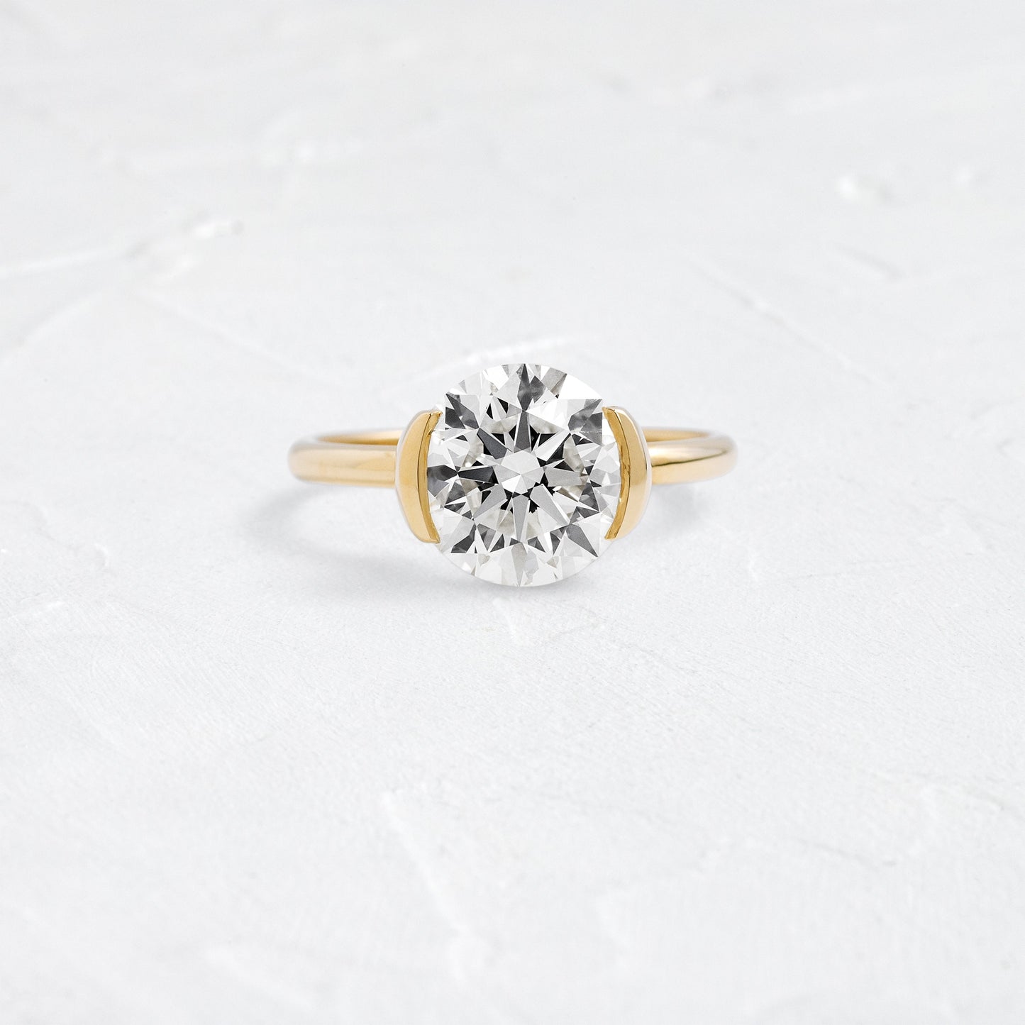 Solitaire Half Bezel-Round Lab Grown Diamond Engagement Ring - Front view